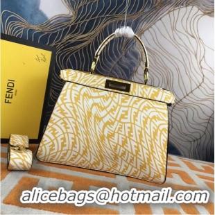 Famous Brand Fendi PEEKABOO ISEEU MEDIUM Yellow and white FF Vertigo leather bag 8BN321AGK