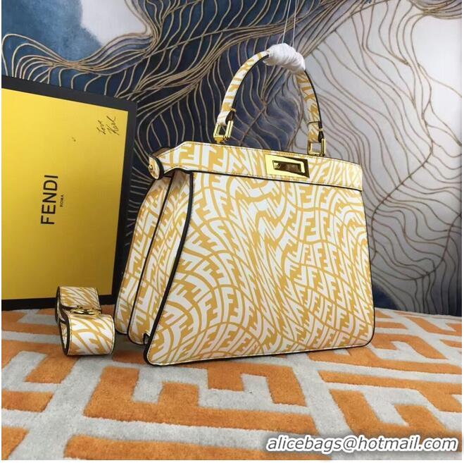 Famous Brand Fendi PEEKABOO ISEEU MEDIUM Yellow and white FF Vertigo leather bag 8BN321AGK