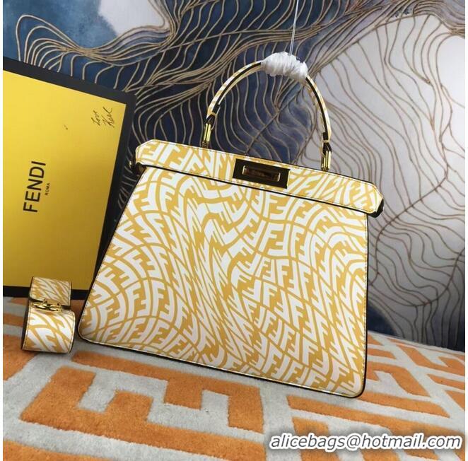 Famous Brand Fendi PEEKABOO ISEEU MEDIUM Yellow and white FF Vertigo leather bag 8BN321AGK