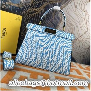 Well Crafted Fendi PEEKABOO ISEEU MEDIUM blue and white FF Vertigo leather bag 8BN321AGK