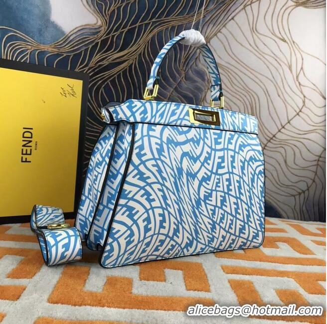 Well Crafted Fendi PEEKABOO ISEEU MEDIUM blue and white FF Vertigo leather bag 8BN321AGK