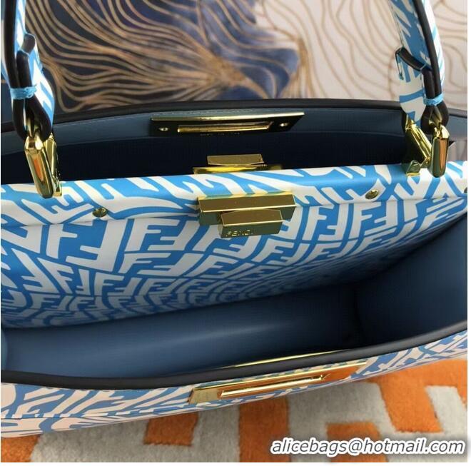 Well Crafted Fendi PEEKABOO ISEEU MEDIUM blue and white FF Vertigo leather bag 8BN321AGK