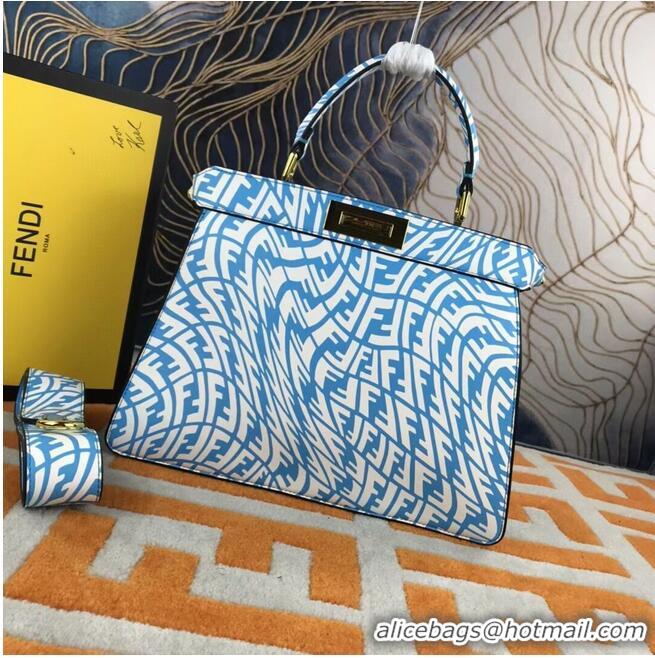 Well Crafted Fendi PEEKABOO ISEEU MEDIUM blue and white FF Vertigo leather bag 8BN321AGK