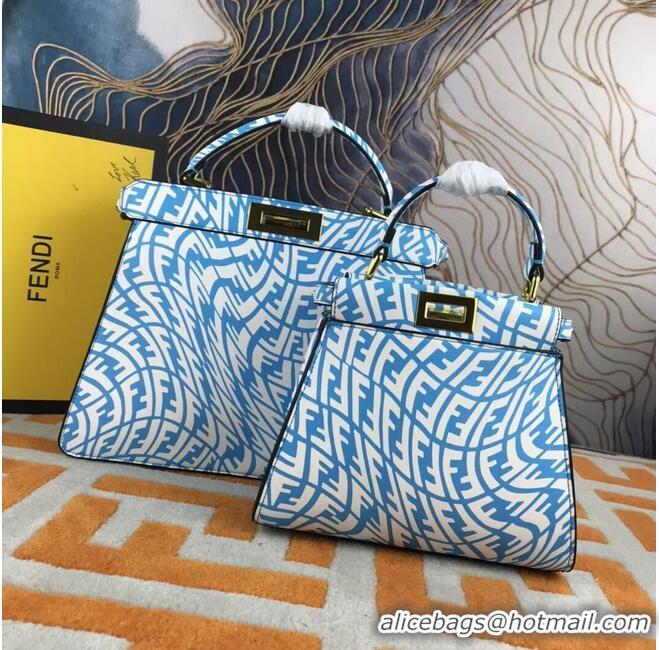 Well Crafted Fendi PEEKABOO ISEEU MEDIUM blue and white FF Vertigo leather bag 8BN321AGK