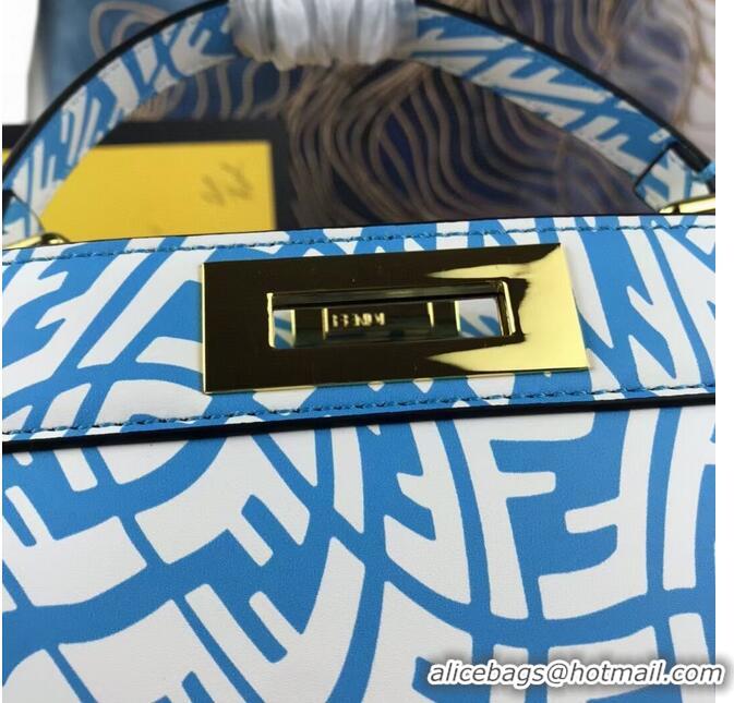 Well Crafted Fendi PEEKABOO ISEEU MEDIUM blue and white FF Vertigo leather bag 8BN321AGK