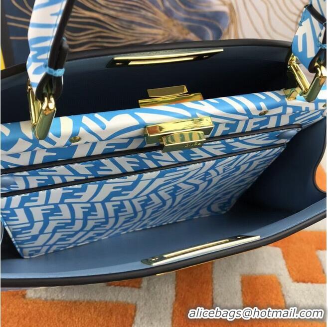 Well Crafted Fendi PEEKABOO ISEEU MEDIUM blue and white FF Vertigo leather bag 8BN321AGK