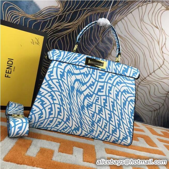 Well Crafted Fendi PEEKABOO ISEEU MEDIUM blue and white FF Vertigo leather bag 8BN321AGK