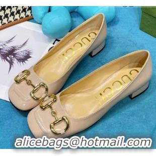 Low Price Gucci Patent Leather Pumps 2.5cm with Horsebit 043017 Beige 2021