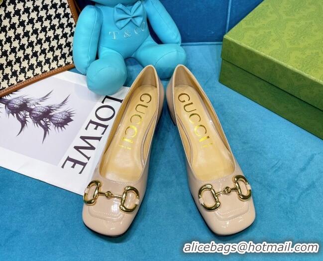 Low Price Gucci Patent Leather Pumps 2.5cm with Horsebit 043017 Beige 2021