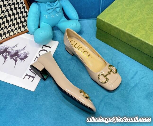 Low Price Gucci Patent Leather Pumps 2.5cm with Horsebit 043017 Beige 2021