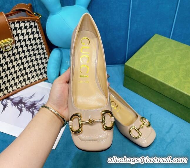 Low Price Gucci Patent Leather Pumps 2.5cm with Horsebit 043017 Beige 2021