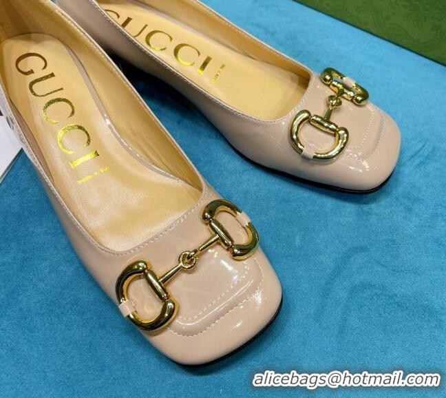 Low Price Gucci Patent Leather Pumps 2.5cm with Horsebit 043017 Beige 2021