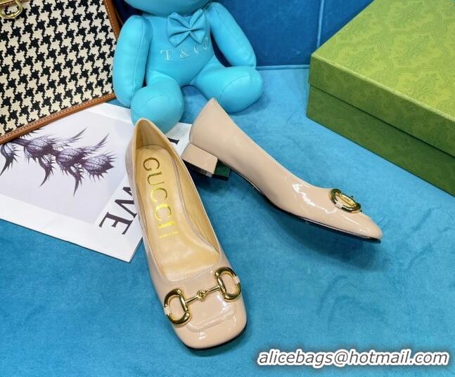 Low Price Gucci Patent Leather Pumps 2.5cm with Horsebit 043017 Beige 2021