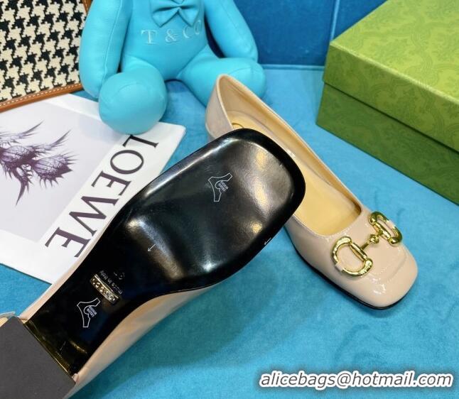 Low Price Gucci Patent Leather Pumps 2.5cm with Horsebit 043017 Beige 2021