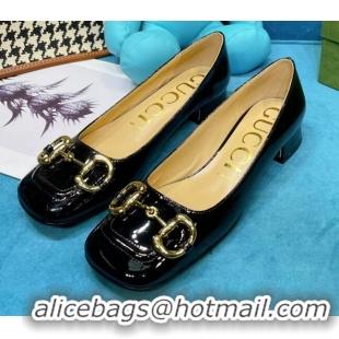 Perfect Gucci Patent Leather Pumps 2.5cm with Horsebit 043017 Black 2021