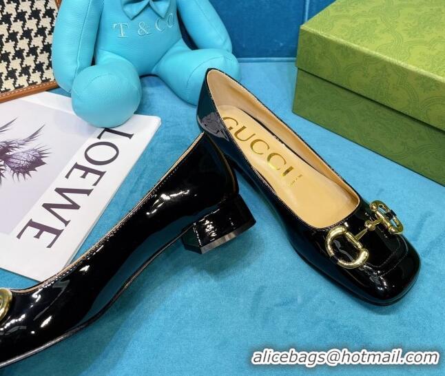 Perfect Gucci Patent Leather Pumps 2.5cm with Horsebit 043017 Black 2021