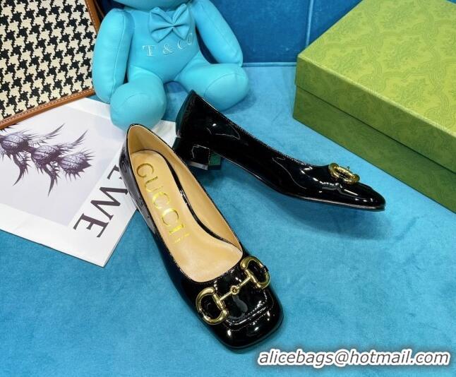 Perfect Gucci Patent Leather Pumps 2.5cm with Horsebit 043017 Black 2021