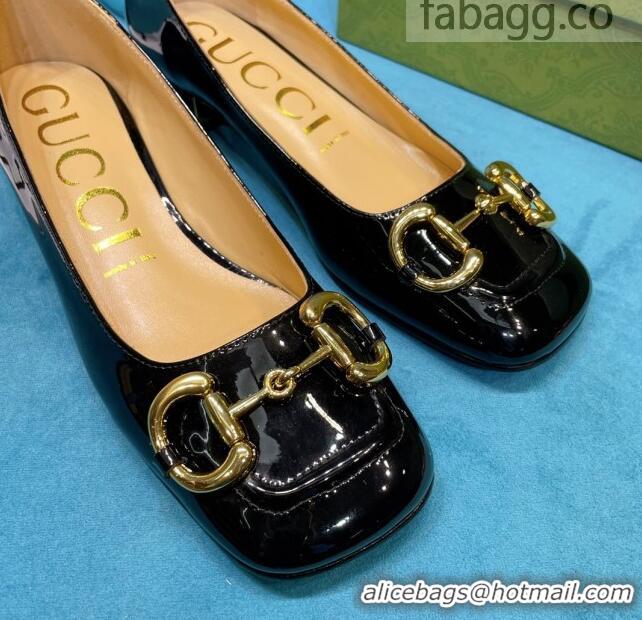 Perfect Gucci Patent Leather Pumps 2.5cm with Horsebit 043017 Black 2021