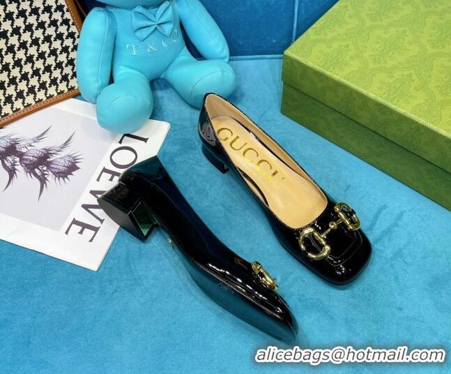 Perfect Gucci Patent Leather Pumps 2.5cm with Horsebit 043017 Black 2021