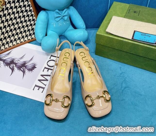 Custom Gucci Patent Calfskin Slingback Pumps 2.5cm with Horsebit 043017 Beige 2021