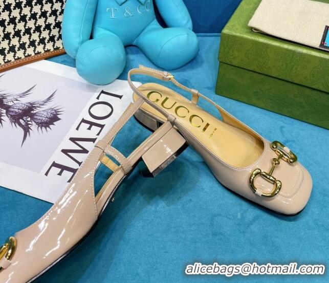 Custom Gucci Patent Calfskin Slingback Pumps 2.5cm with Horsebit 043017 Beige 2021