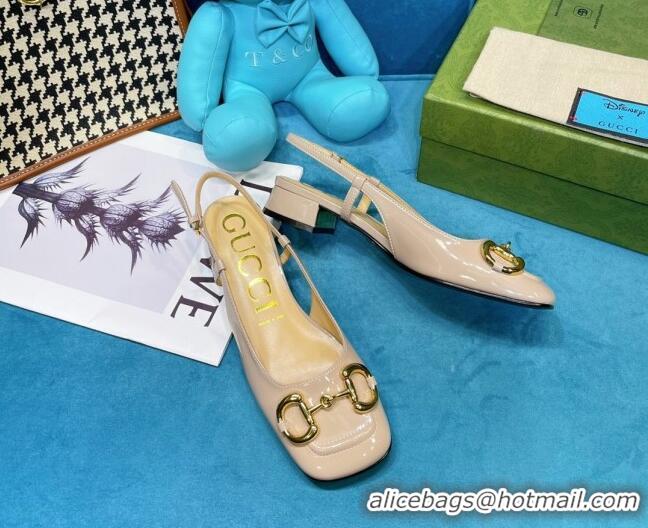 Custom Gucci Patent Calfskin Slingback Pumps 2.5cm with Horsebit 043017 Beige 2021