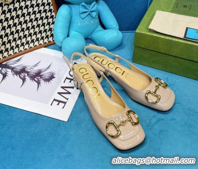 Custom Gucci Patent Calfskin Slingback Pumps 2.5cm with Horsebit 043017 Beige 2021