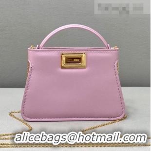 Discount Fendi Leather Nano Pico Peekaboo Bag Charm FD8385 Lilac Pink 2021