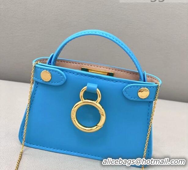 Cheapest Fendi Leather Nano Pico Peekaboo Bag Charm FD8385 Light Blue 2021