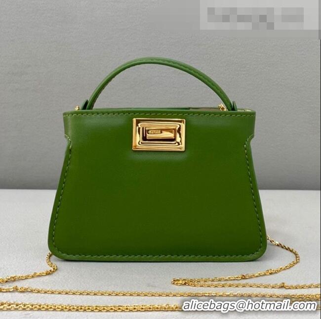 Famous Brand Fendi Leather Nano Pico Peekaboo Bag Charm FD8385 Green 2021