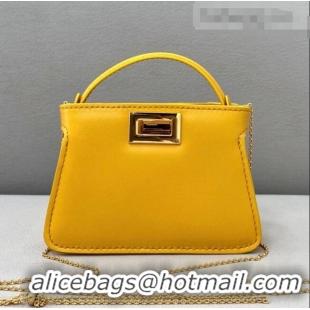 Good Product Fendi Leather Nano Pico Peekaboo Bag Charm FD8385 Yellow 2021