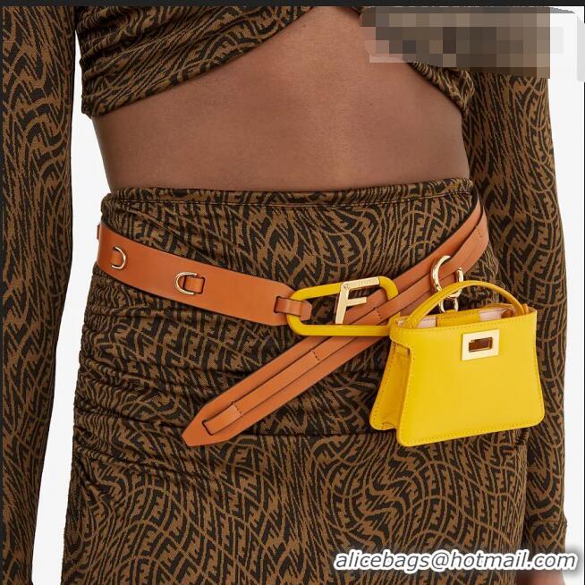 Good Product Fendi Leather Nano Pico Peekaboo Bag Charm FD8385 Yellow 2021