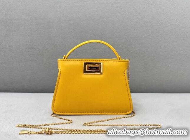 Good Product Fendi Leather Nano Pico Peekaboo Bag Charm FD8385 Yellow 2021