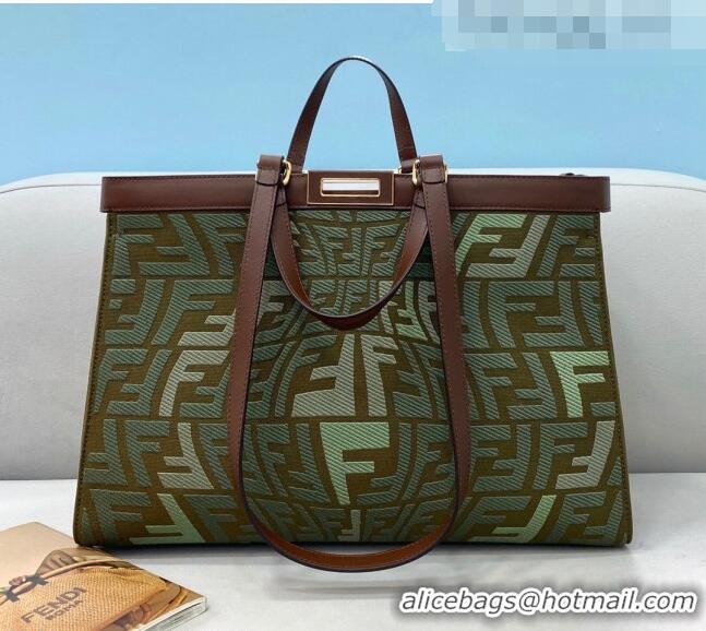 Shop Grade Fendi Peekaboo X-Tote Tote Bag in FF Fish-Eye Embroidered Canvas FD8386 Green 2021