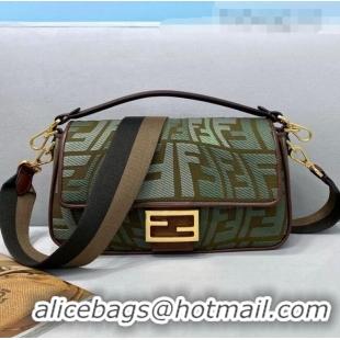 Pretty Style Fendi Baguette Medium Bag in FF Fish-Eye Embroidered Canvas FD8381 Green 2021