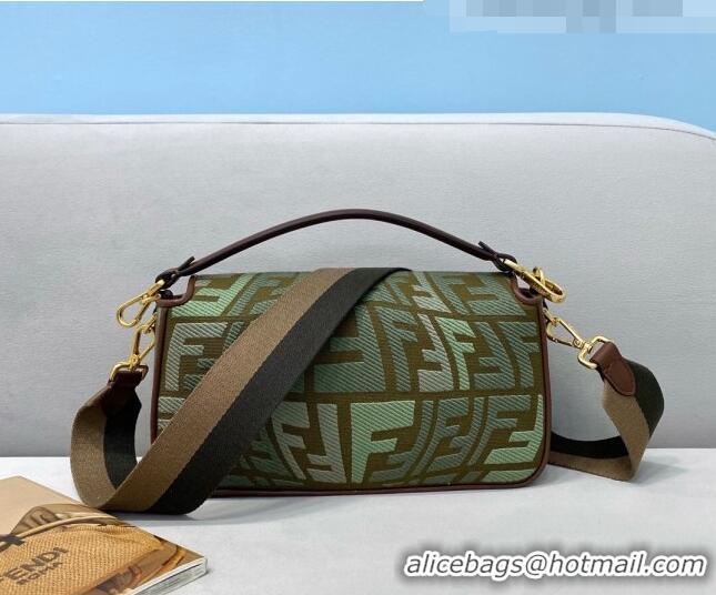 Pretty Style Fendi Baguette Medium Bag in FF Fish-Eye Embroidered Canvas FD8381 Green 2021