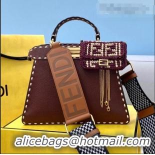 Super Quality Fendi Small Peekaboo ISeeU Bag in Stitching Full Grain Leather FD0201 Brown 2021