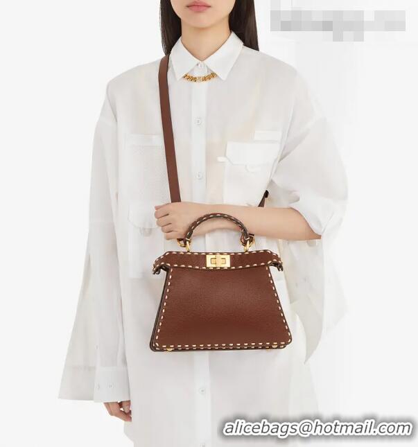 Super Quality Fendi Small Peekaboo ISeeU Bag in Stitching Full Grain Leather FD0201 Brown 2021