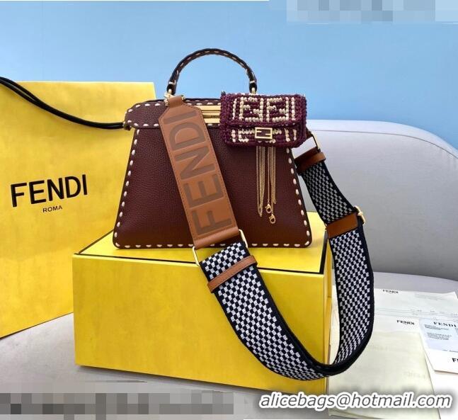 Super Quality Fendi Small Peekaboo ISeeU Bag in Stitching Full Grain Leather FD0201 Brown 2021