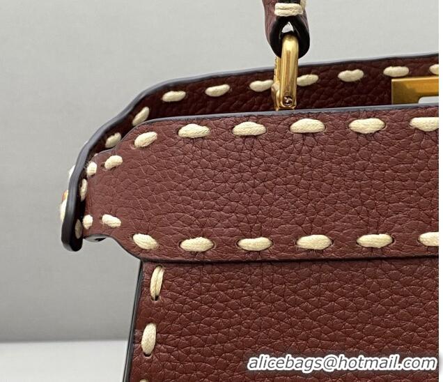 Super Quality Fendi Small Peekaboo ISeeU Bag in Stitching Full Grain Leather FD0201 Brown 2021