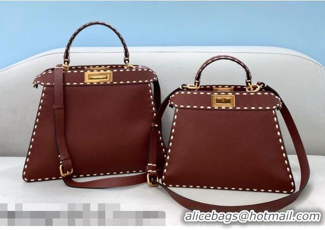 Super Quality Fendi Small Peekaboo ISeeU Bag in Stitching Full Grain Leather FD0201 Brown 2021