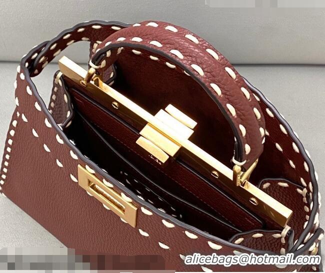 Super Quality Fendi Small Peekaboo ISeeU Bag in Stitching Full Grain Leather FD0201 Brown 2021