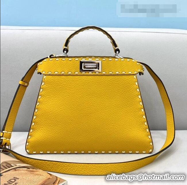 Promotional Fendi Small Peekaboo ISeeU Bag in Stitching Full Grain Leather FD0201 Yellow 2021