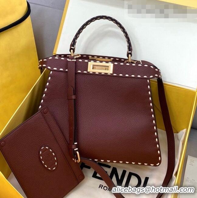 New Fashion Fendi Medium Peekaboo ISeeU Bag in Stitching Full Grain Leather FD0203 Brown 2021