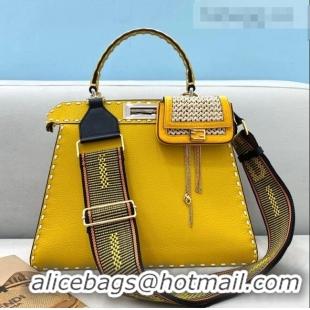 Top Grade Fendi Medium Peekaboo ISeeU Bag in Stitching Full Grain Leather FD0203 Yellow 2021