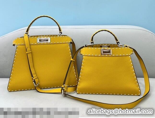 Top Grade Fendi Medium Peekaboo ISeeU Bag in Stitching Full Grain Leather FD0203 Yellow 2021