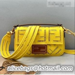 Fendi Baguette Mini Bag with FF embroidery 8372S Yellow 2021