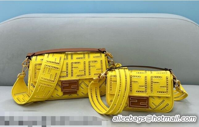 Fendi Baguette Mini Bag with FF embroidery 8372S Yellow 2021