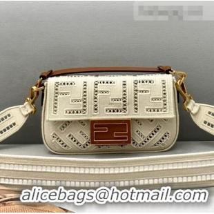 Most Popular Fendi Baguette Mini Bag with FF embroidery 8372S White 2021