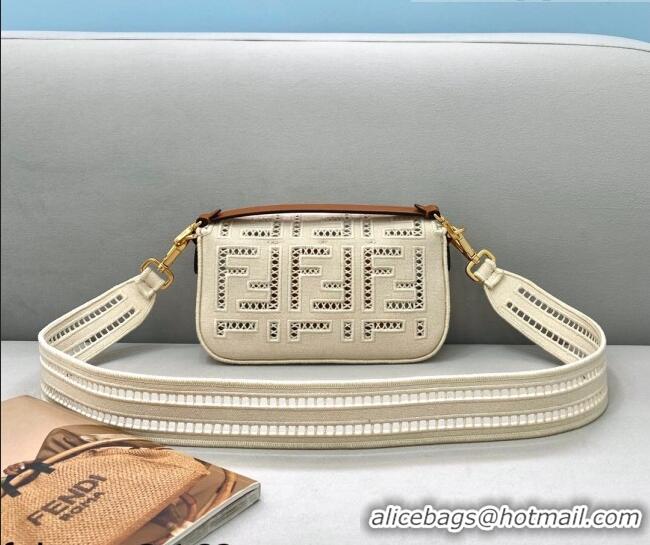 Most Popular Fendi Baguette Mini Bag with FF embroidery 8372S White 2021